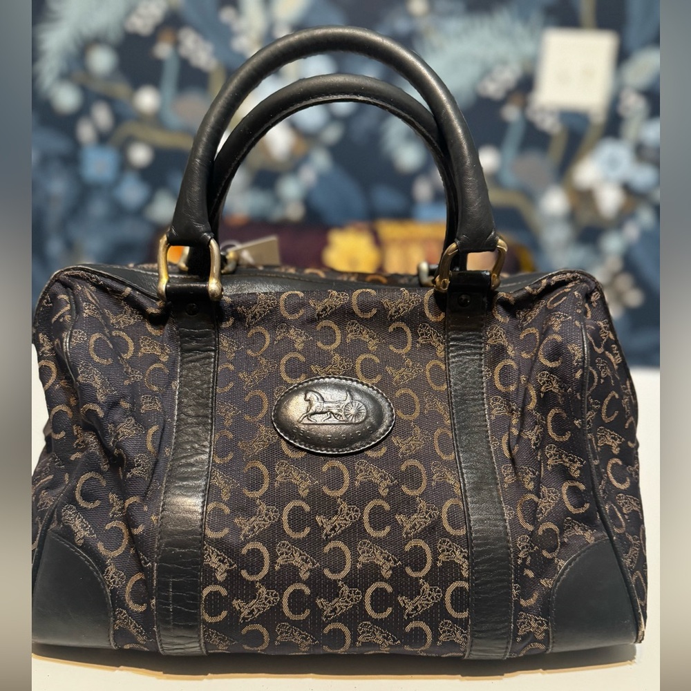 CELINE Navy Blue Boston Bag -  Rare Vintage Iconic Monogram! - Picture 3 of 11